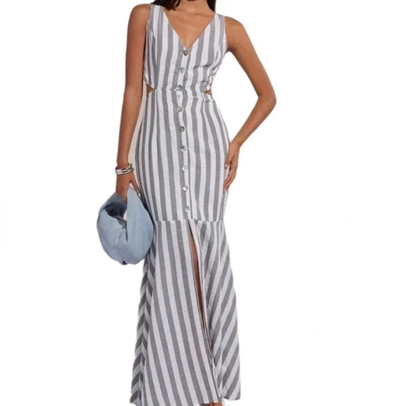 Striped Sleeveless Dress with Cutouts - Picture 1 of 4